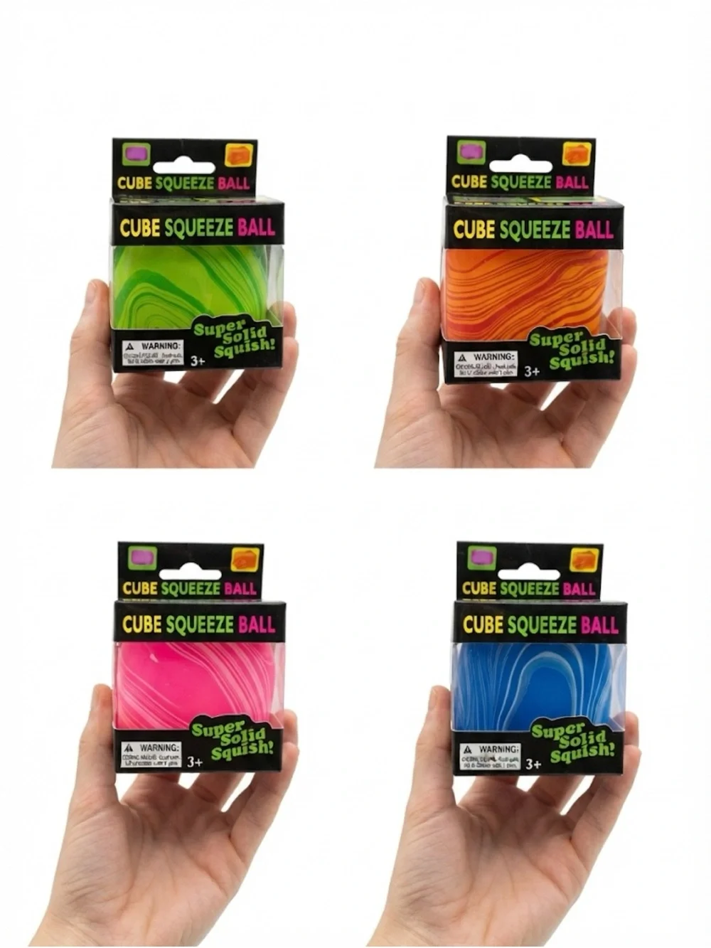 Cube Squeeze Ball Stress Toy - Green, Orange, Pink, Blue